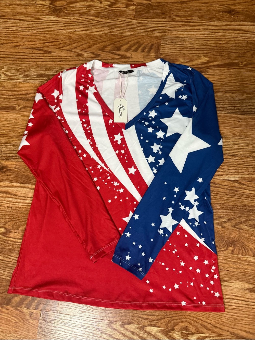 🆕 ShallWe American Independence Day patriotic v-neck long sleeve top size XL - Picture 7 of 10